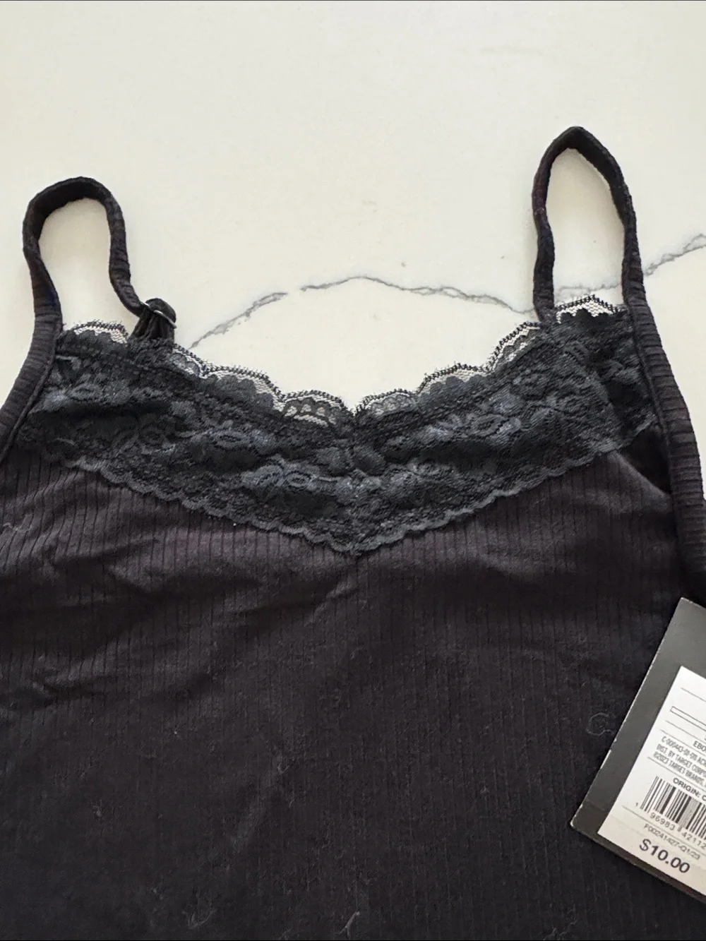 art class Black Ribbed Lace-Trim Girls Tank Top
